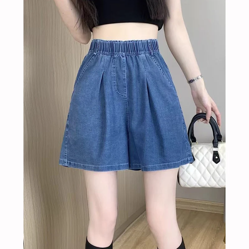 

2026 Summer Girls Light Blue High Waist Shorts Female Classic Solid Denim Pants Women Loose Fit Thin Short Jeans