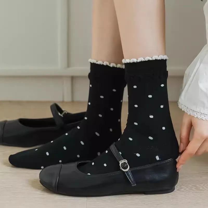 4pairs Y2K Sweet Dot Socks Spring Summer Harajuku JK Lolita White Socks Japanese Style Women Girls Middle Middle-Tube Socks