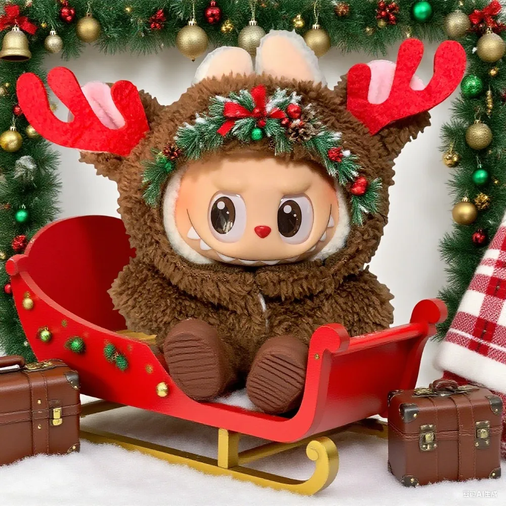 ชุดตุ๊กตา Labubu I II ขนาด 17 ซม. ชุดเสื้อผ้าตุ๊กตาพร้อมกระดิ่งและผ้าคลุมไหล่ ชุดคริสต์มาส เสื้อคลุมแบบสโนว์แมนลายกวาง เสื้อผ้าสไตล์เกาหลี Kpop Exo ชุดตุ๊กตาผ้าพลัช