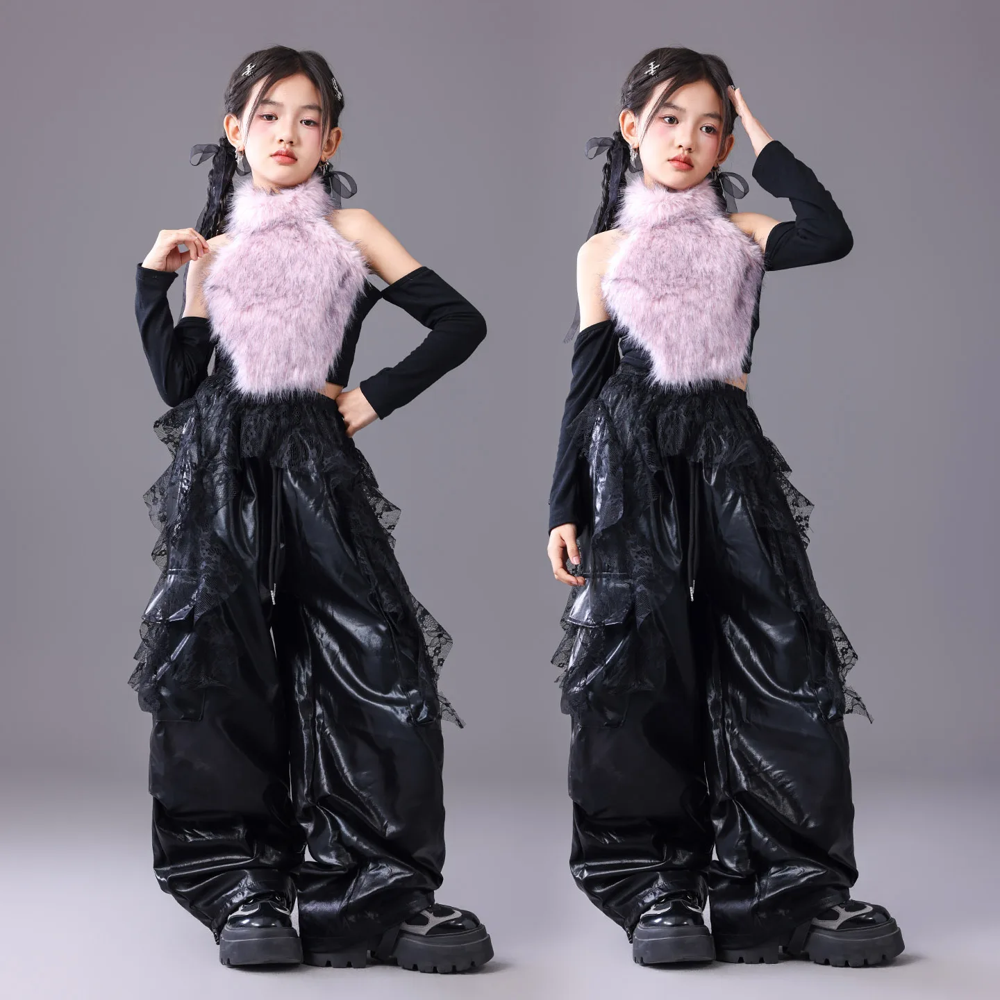 Kpop المرحلة الزي فتاة عرض الجاز ملابس الأداء رقيق المحاصيل الأعلى السراويل السوداء موضة الشارع الشهير طفل الشارع ملابس الرقص 3111 #3