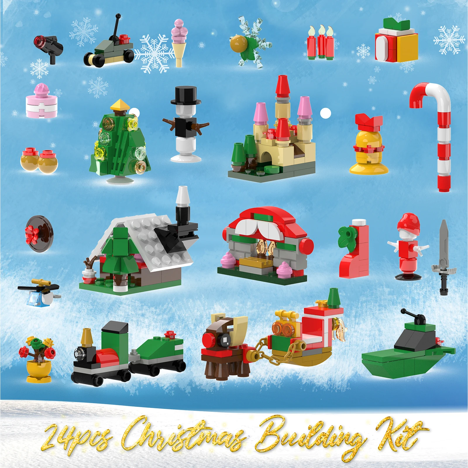 Christmas Building Sets Ornament Stocking Stuffers Christmas Tree Sleigh Train House Snowman Building Kit for Boys Girls