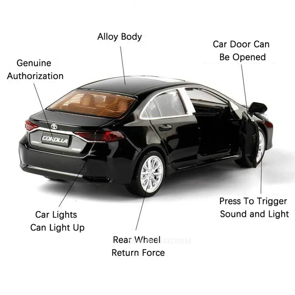 1:33 TOYOTA Corolla Hybrid Alloy Car Diecast Toy Model Doors Opened Sound Light Pull Back Toys Children\'s Toy Collectibles Gifts