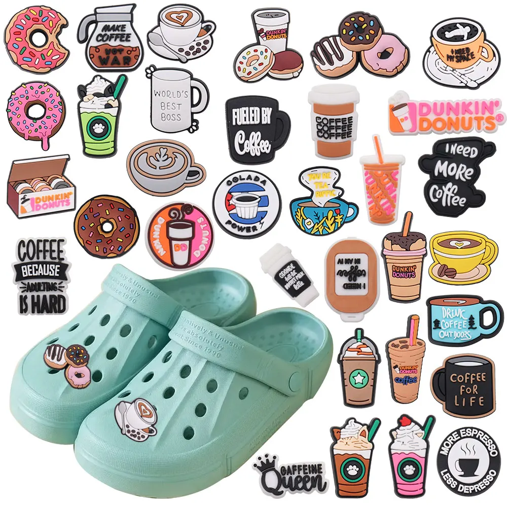 Single Sale 1pcs PVC Shoe Charms Coffee Cappuccino Donut Ice Cream Accessories Garden Shoes Ornament Buckle For Kids Gift