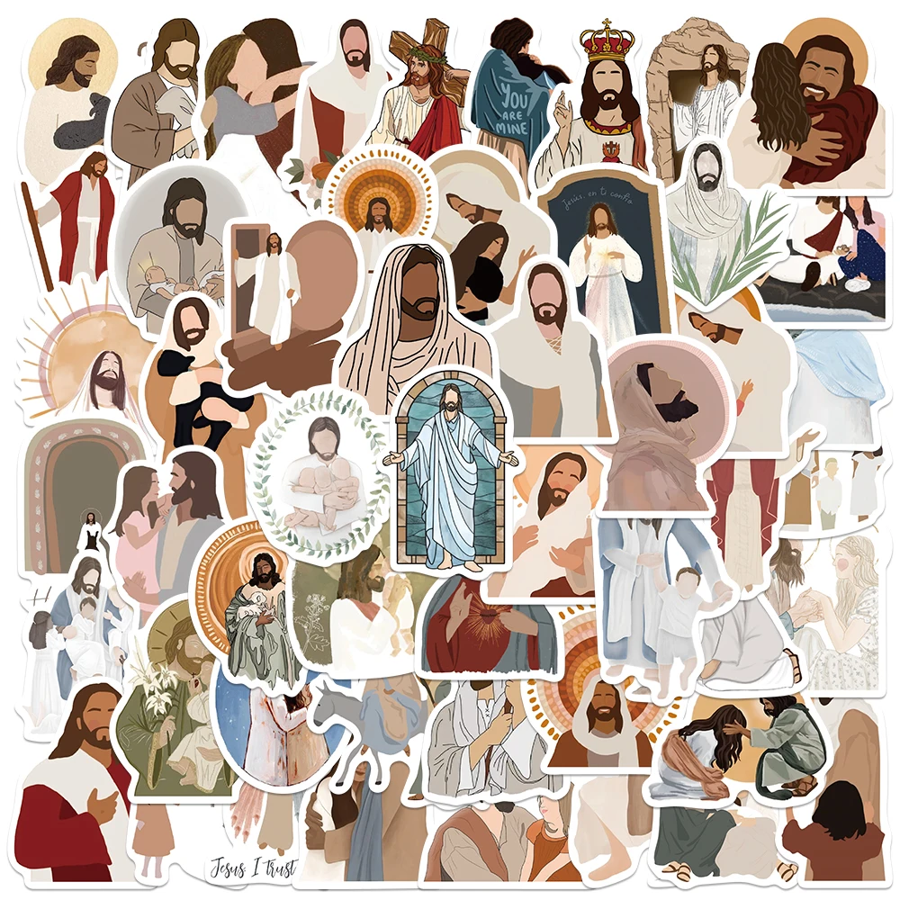 

52Pcs Jesus Christian Religion Friar Stickers Phone Laptop Car Case Freezer Luggage Wall Waterpoof DIY Graffiti Belief Sticker