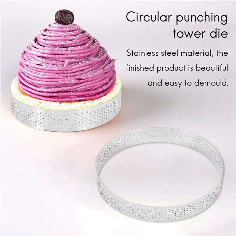 

32 Pcs Circular Porous Tart Ring Bottom Tower Pie Cake Mould Baking Tools Heat-Resistant Perforated Cake Mousse Ring-B09B