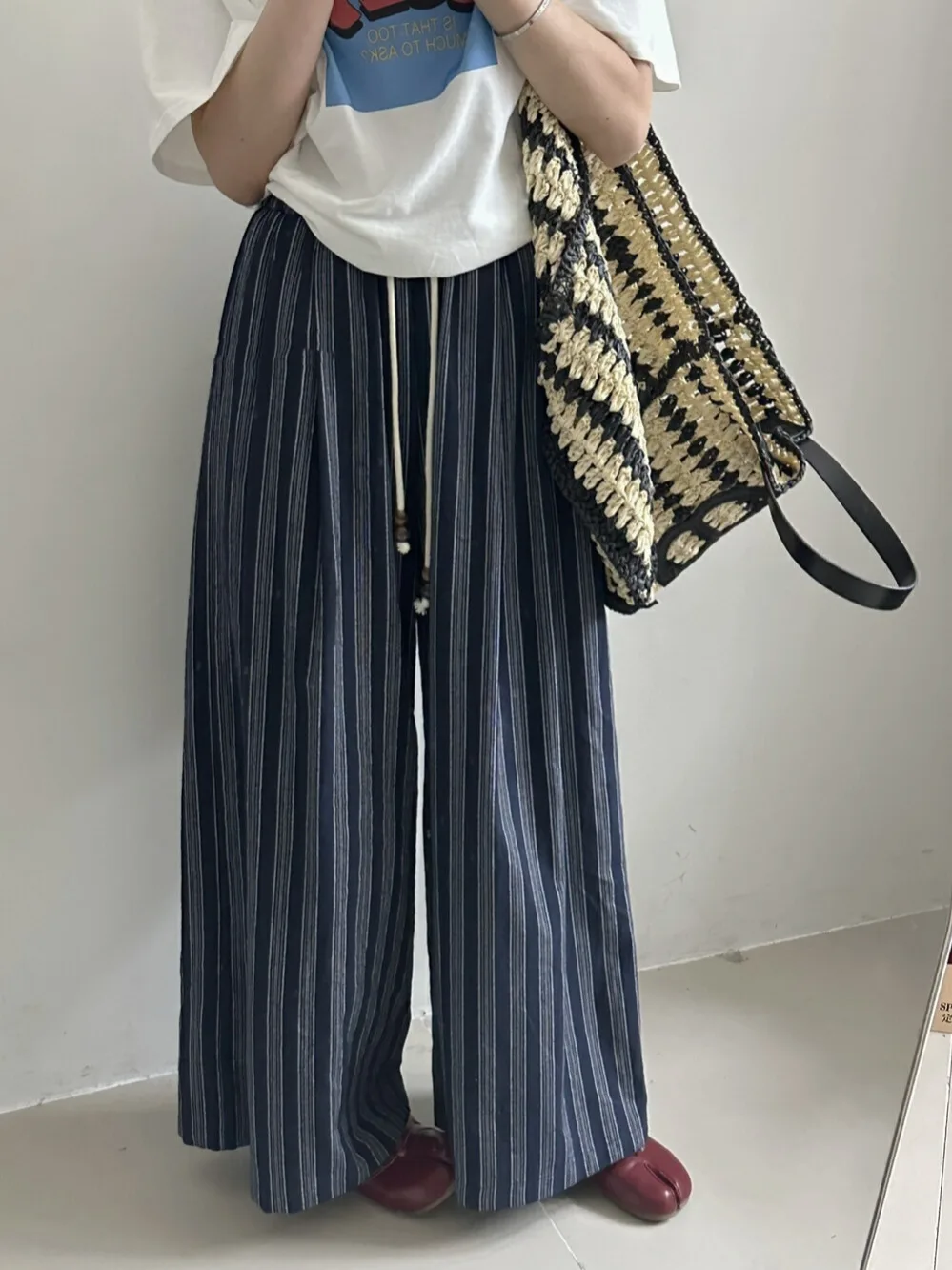 فضفاض واسعة الساق سراويل تقليدية المرأة شريط تنوعا Faionable مستقيم قطع بنطلون الربيع الصيف جديد وصول بوابة دونغدا