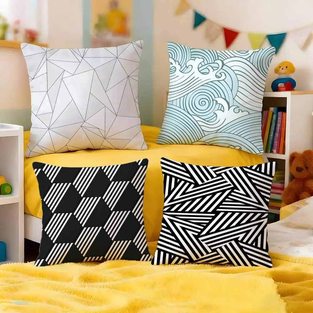Geometric Line Texture Cushion Cover Premium Soft Pillowcase Skin-Friendly Breathable Multi-Purpose for Home Office Travel
