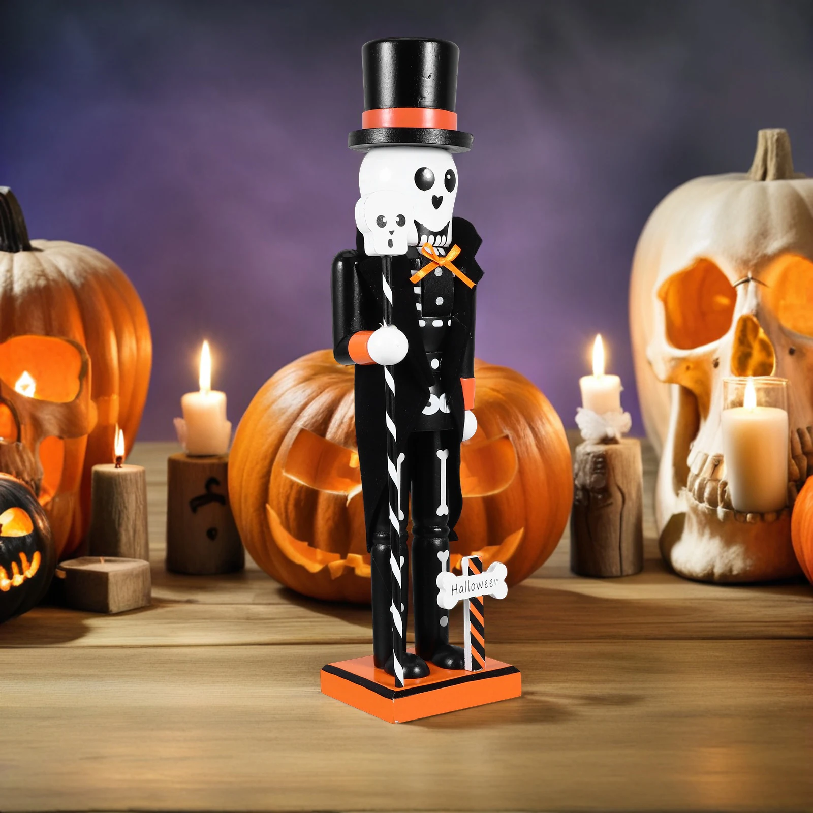 

Halloween Nutcracker Wooden Man Skull Decor Unique Hand Painted Ornament Figure Scary Holiday Miniature Model Halloween Decor