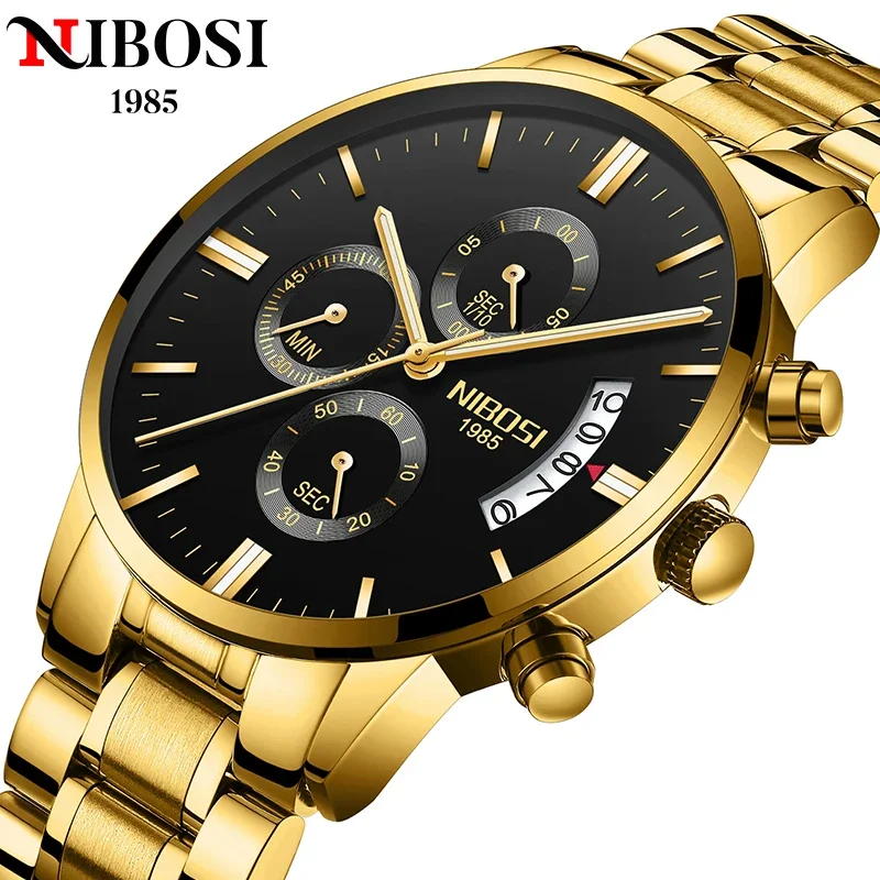 

NIBOSI Men Quartz Watch Luxury Sports Waterproof Chronograph Luminous Date Man Wristwatch Business Stainless Steel Men's Watches