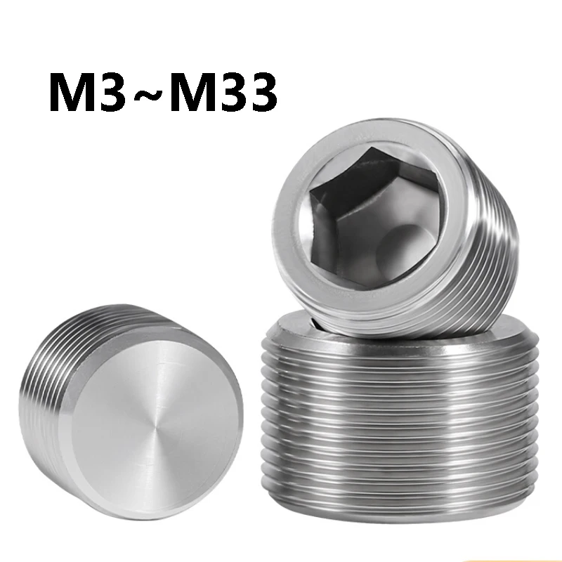 Hex Socket End Cap 304 Stainless Steel M3 M4 M5 M6 M8 M10 M12 M14 M16 M18 M20 M22-M33 Oil Water Pipe Plug Fitting