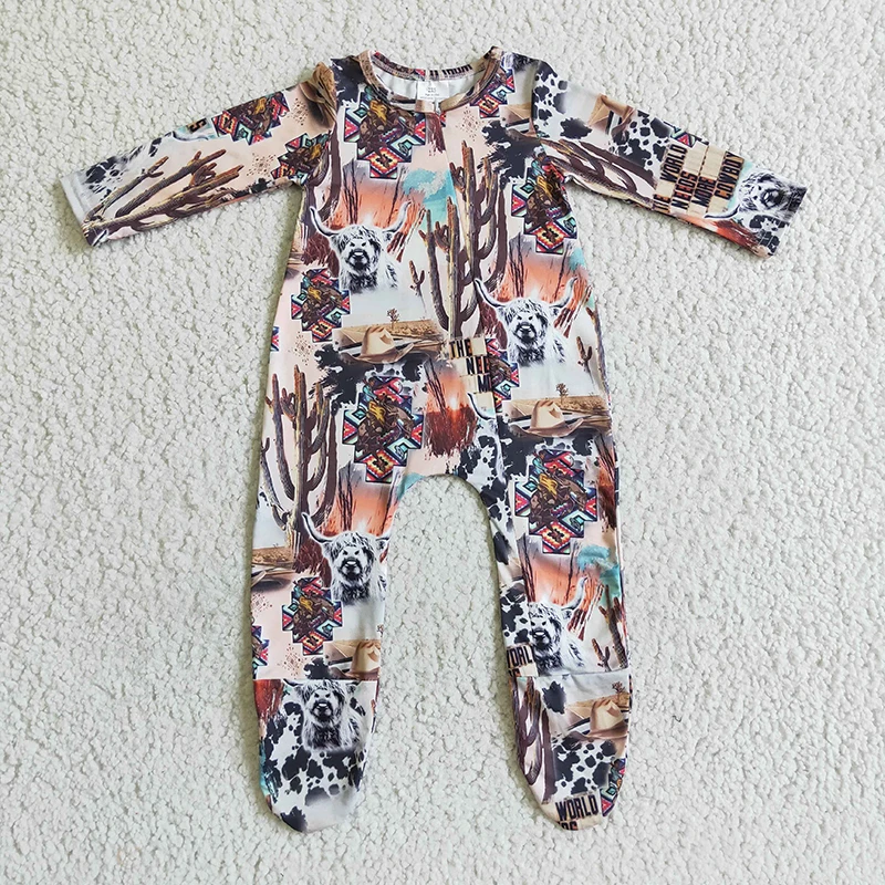 

Western Cow Cactus Zipper Romper Newborn Onesie Bodysuit Baby Boy Snap Botton Jumpsuit Kid Toddler One-piece Clothes New Onesie