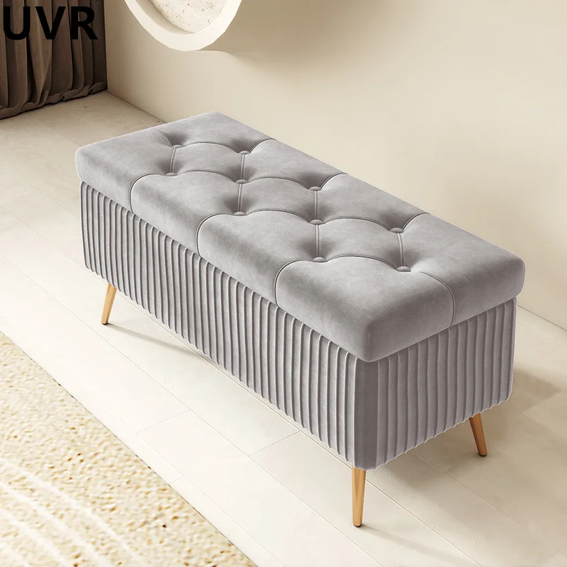 UVR Household Upholstered Cushion Shoe Cabinet Bench Entry Shoe Changing Stool Nordic Bedroom Bed End Stool Can Be Storage