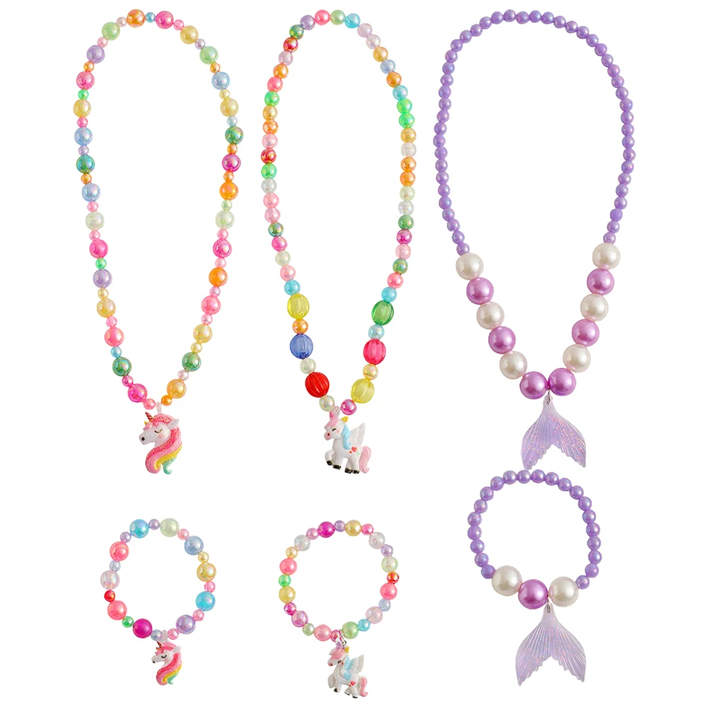 3 zestawy dziecięcych bransoletek z koralików, biżuteria jednorożca dla małych dziewczynek, modny naszyjnik dla dzieci, bransoletki z koralików do przebierania się, z motywem kreskówkowym