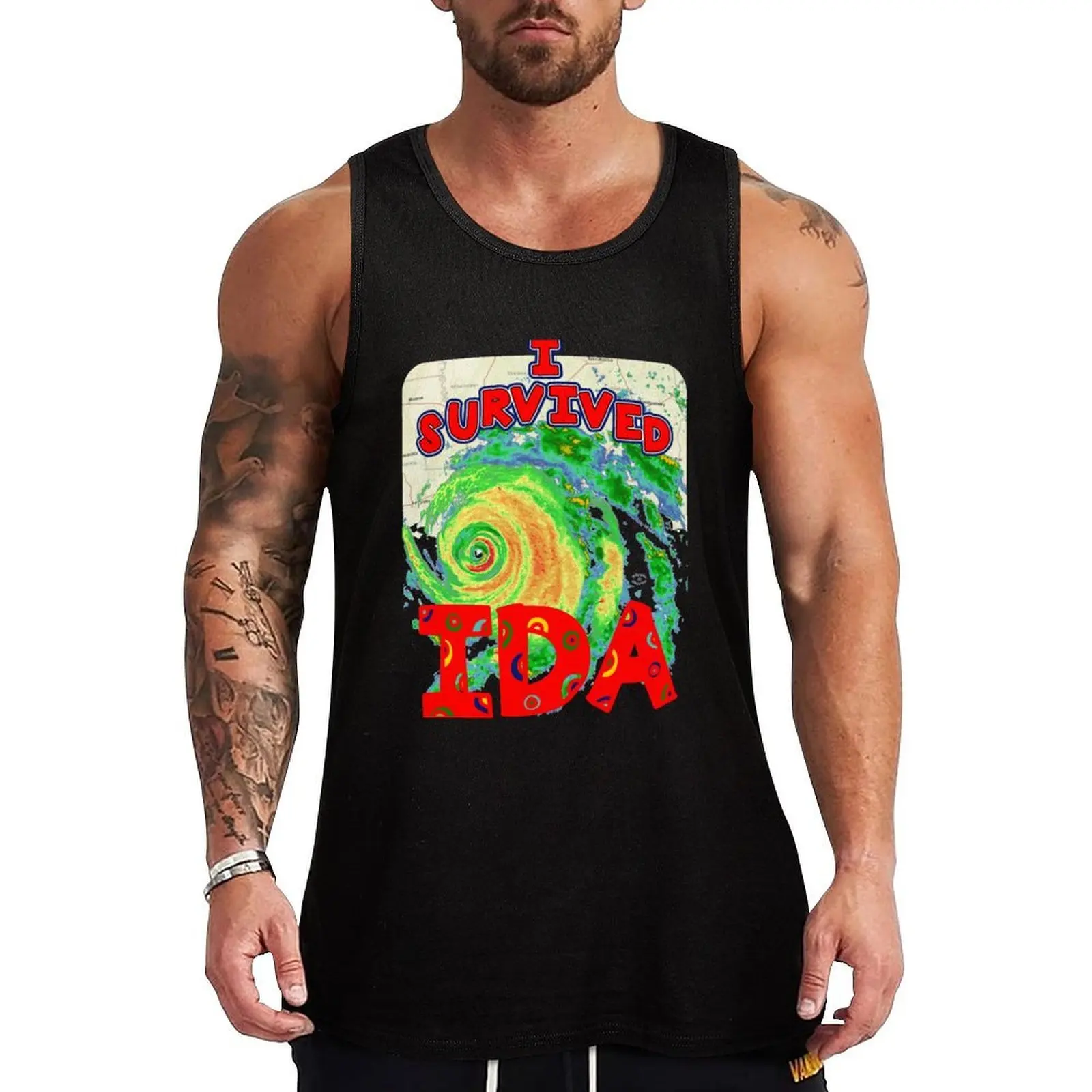 I SURVIVED Hurricane IDA 2021 - with hurricane text by Orikall Tank Top Hip Hop Tank Top Streetwear Casual Sleeveless Tee
