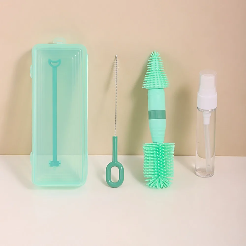 

ABS Bottle Cleaning Brush Set Anti-lost TPR Baby Nipple Brush Kit Storage Drain Rack Detachable Pacifier Straw Scrubber
