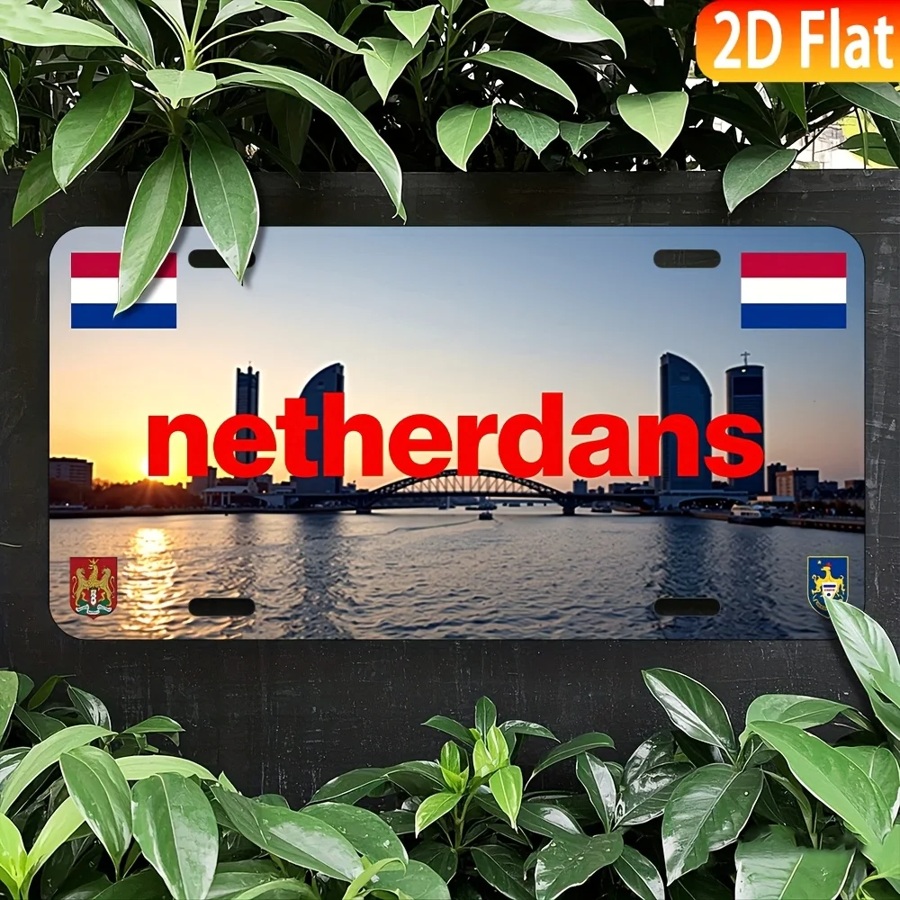 Aluminum License Plate Wall Decor - Netherlands Canal Sunset Scene,  - for Home, Bar, Garage, for Man Cave - Multipurpose Retro