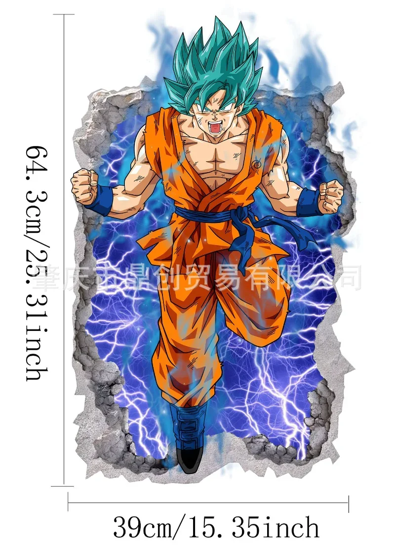 Pegatina de pared de Goku de Dragon Ball Z, Saiyans 3D realista, decoración de pared rota, pintura de dibujos animados para habitación de niños,