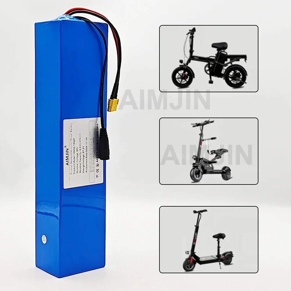 Batterie au lithium aste avec BMS, adaptée pour scooter 60V, outils de transport, 16s2p, 60V, 6800mAh