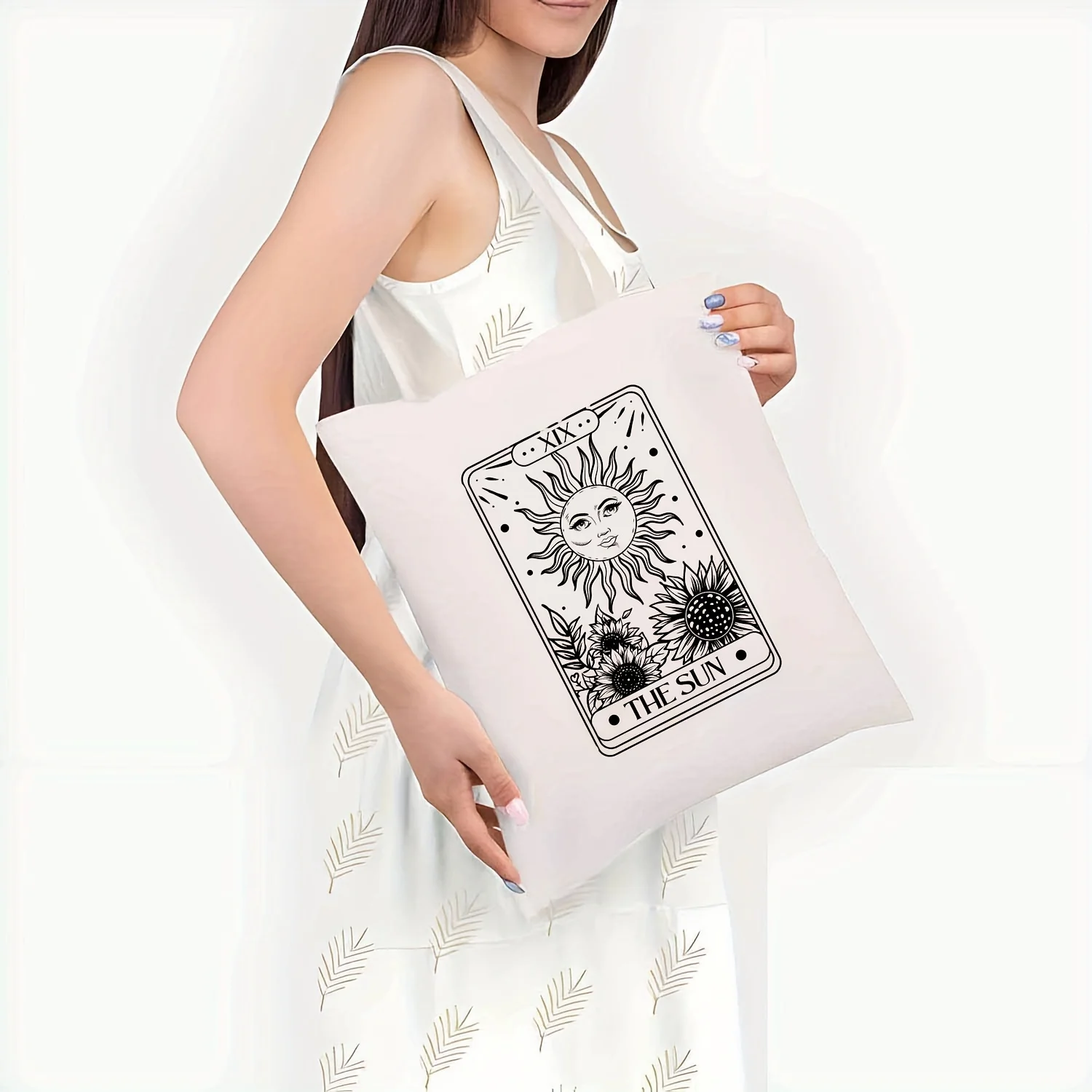 Trendy Tarot Card Print Tote Bag, Casual Large Capacity Shoulder Bag, Perfect Underarm Bag For Shopping And Commuting