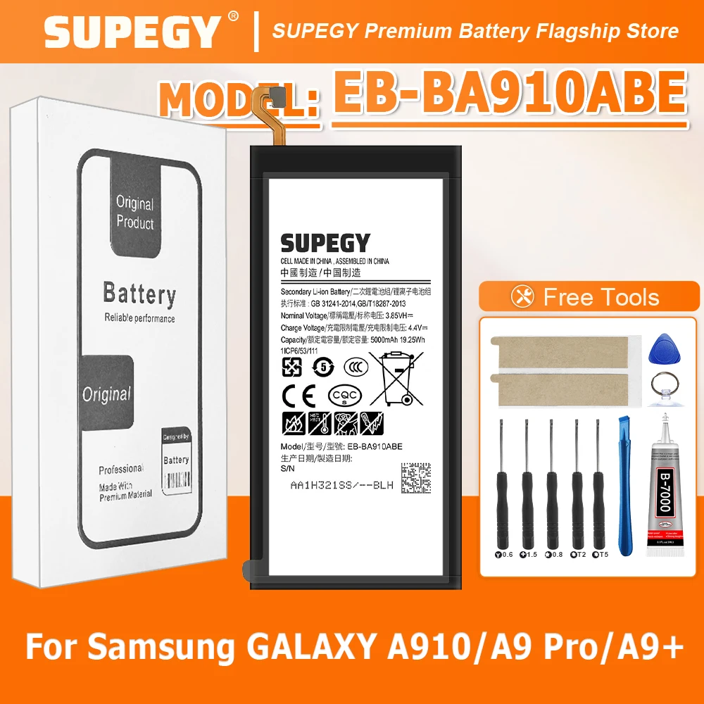 

2026 Years SUPEGY High Quality 100% New EB-BA910ABE Battery For Samsung GALAXY A910/A9 Pro/A9+ Phone Battery+Tools