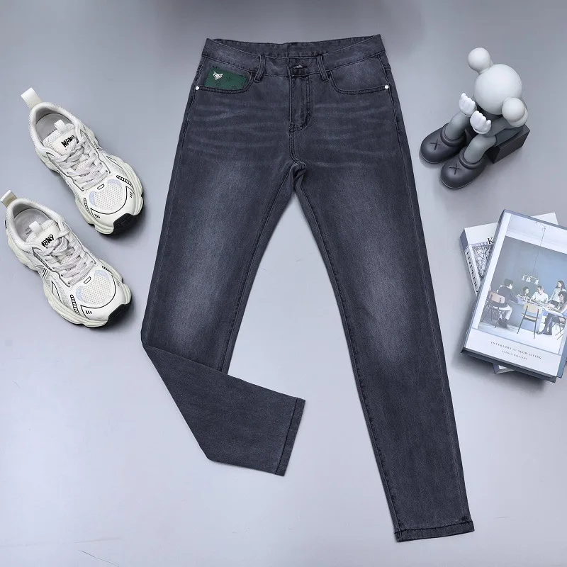 Simple High-End Men's Summer Thin Black Gray Jeans Men's Stretch Slim-Fitting Small Straight Casual All-Matching Long Pants