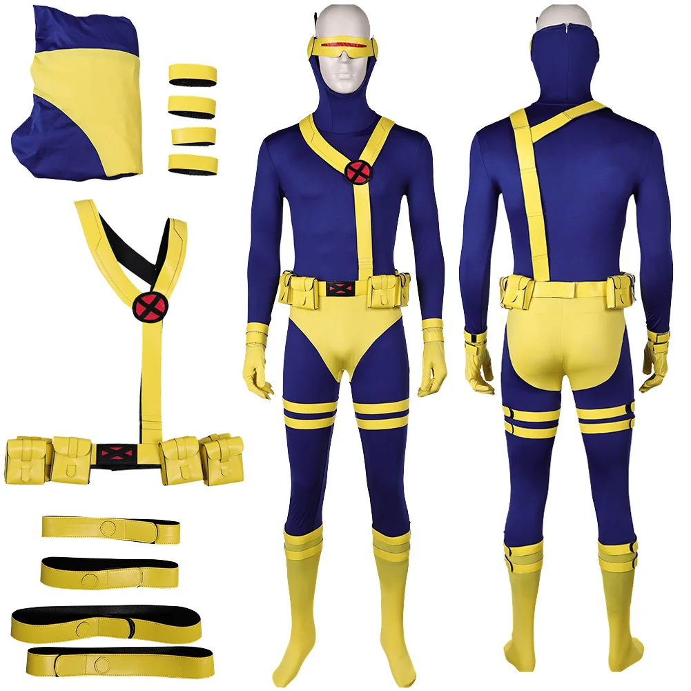 

Laser Eyes Scott Cosplay Jumpsuit Holster Outfits Cartoon X Superhero Costume Disguise Adult Men Roleplay Fantasia Suits