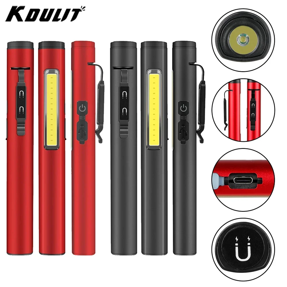 USB Rechargeable Mini LED Flashlights with Magnet Waterproof Small Pocket XPE+COB Penlight with Clip for Camping Work Emergency