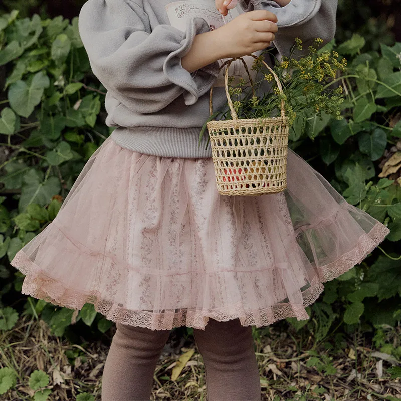 

2025 Skirt Pants Winter New Children's and Girl's Trendy Printed Fake Two Pieces of Mesh Princess Pants Skirt Fashion