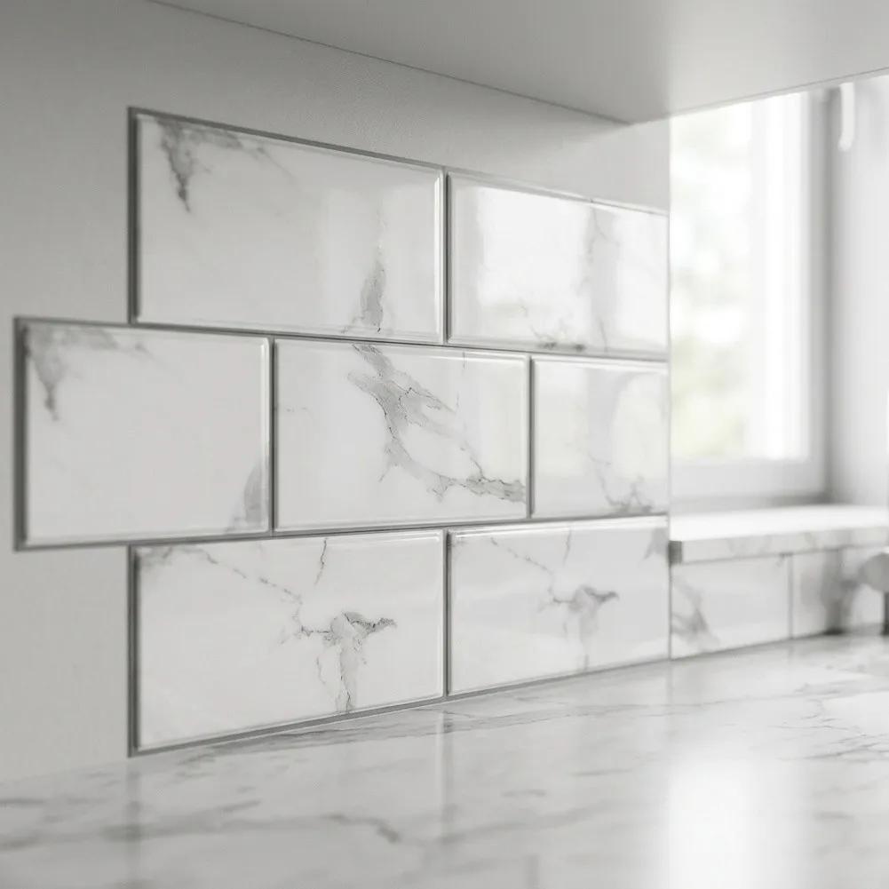 3D Epoxy Style Self Wall Tiles for Kitchen Waterproof Oil for proof PVC Decals Easy DIY Installation 32x16.5cm 6 pcs