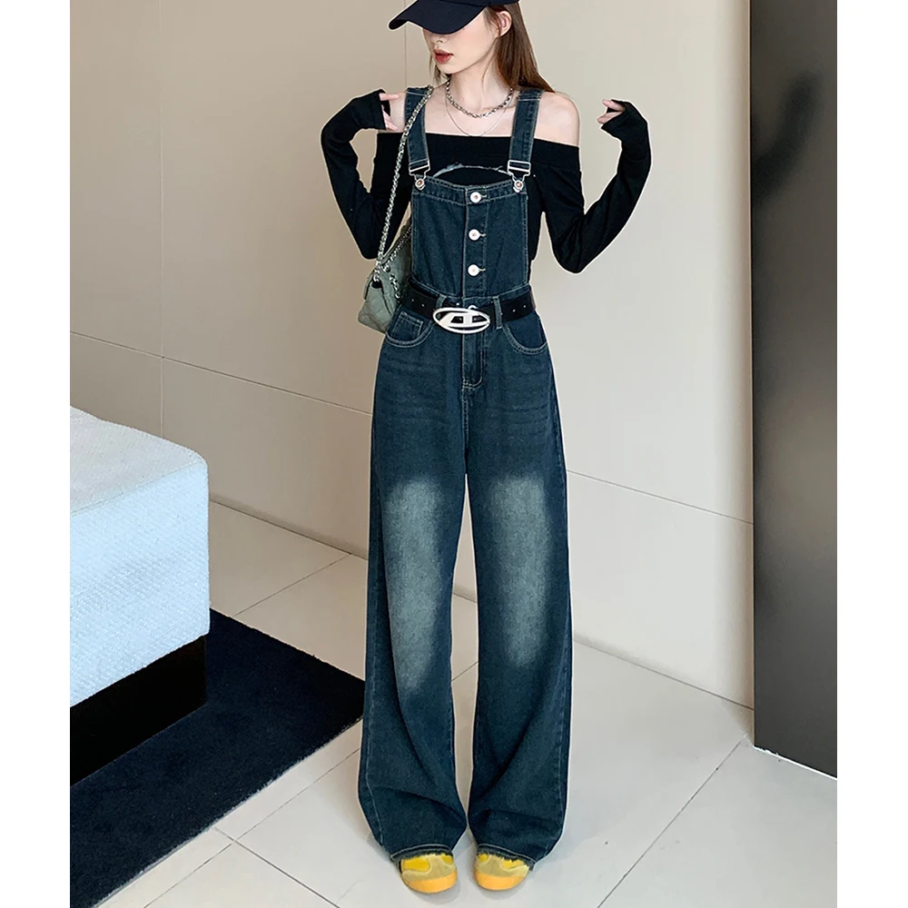 

Oversize Retro Overalls Suspender Trousers Women Casual Loose Straight Blue Denim Pants Straps Jeans Female Streetwear Jumpsuit