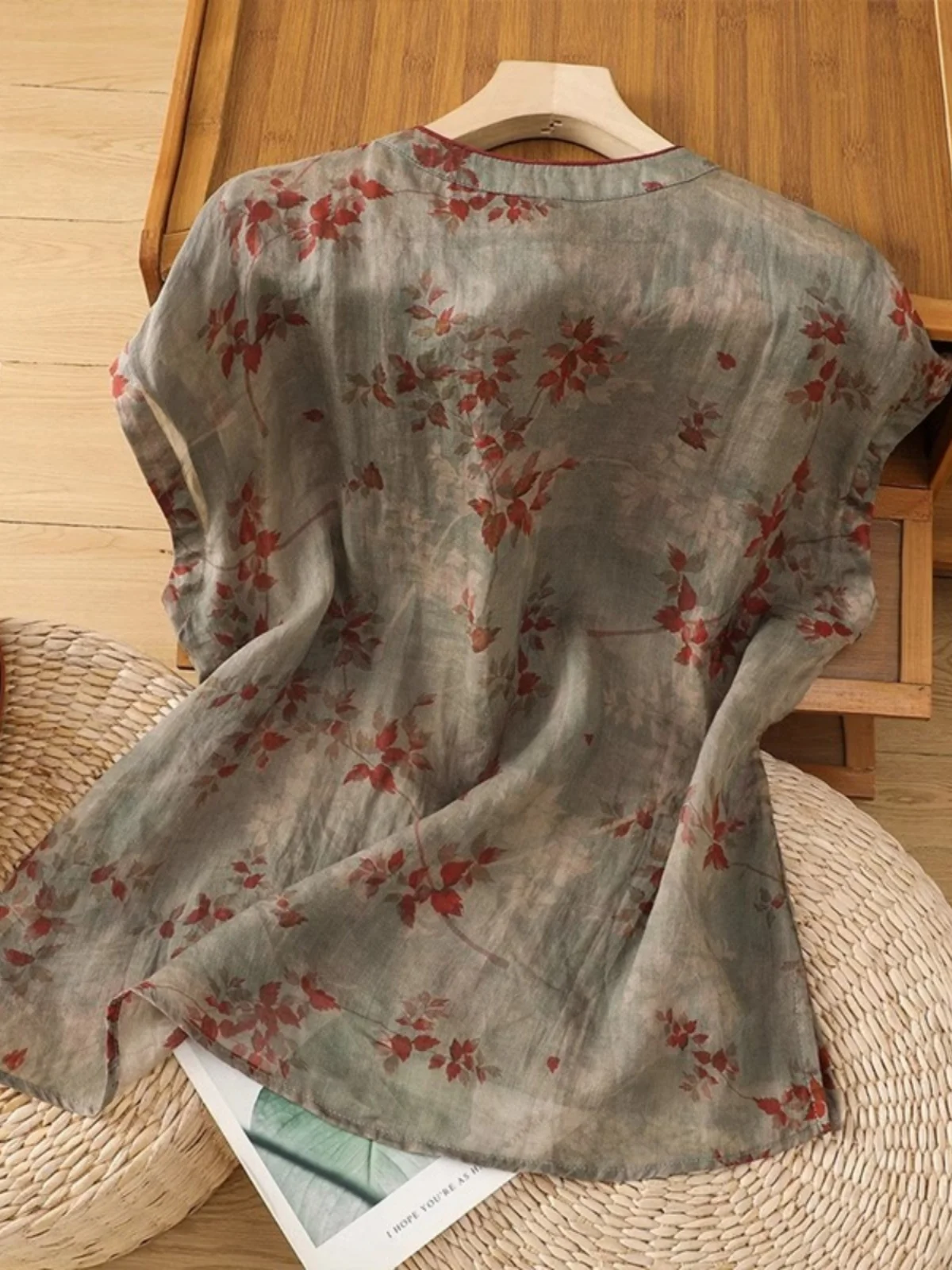 Nouveau chinois Sle femmes coton lin irt été élégance National rétro imprimé lin amélioré haut boutonné