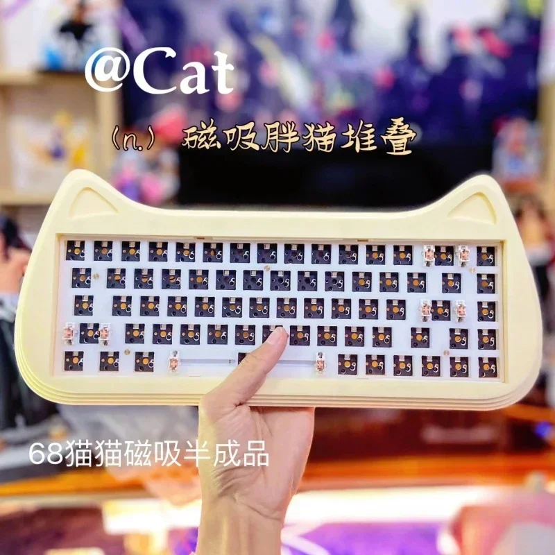 Magnetic Acrylic Cat Mechanical Keyboard Kit 68Key Stack Tri-mode Kit Wireless Bluetooth 2.4G RGB Hot Swap for Gaming Office