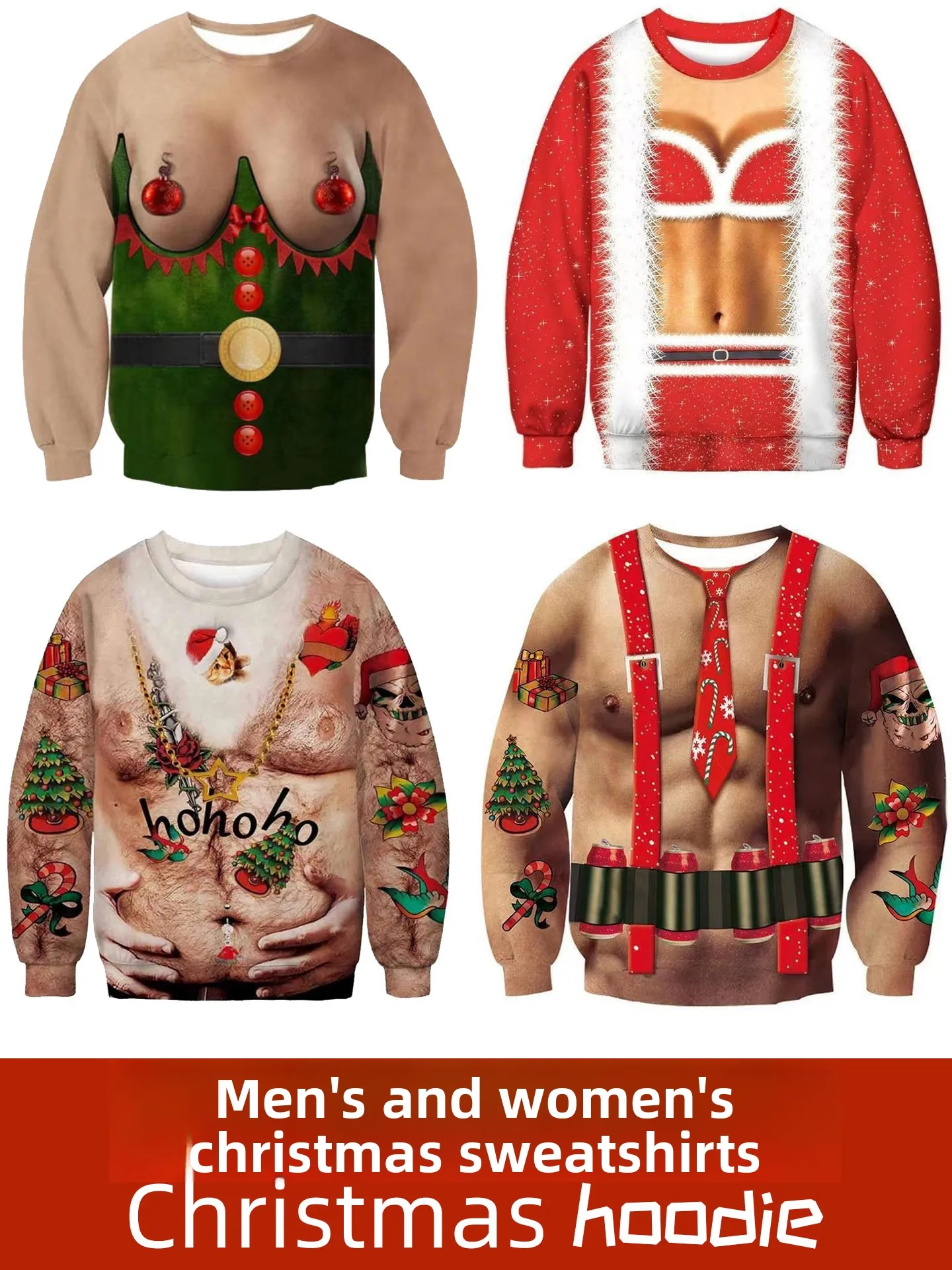 

ex Cisas свитер уродливый мужской женский рождественский подарок толстовка с капюшоном повседневный круглый топ с принтом для молодежи досуг Европейский Sle