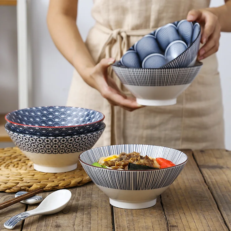 32Oz Japanese Soup Ramen Bowl,Stackable Round Fine Porcelain Cereal Pasta Serving Bowl,Microwavable Ceramic Bowls レトロなラーメンボウル