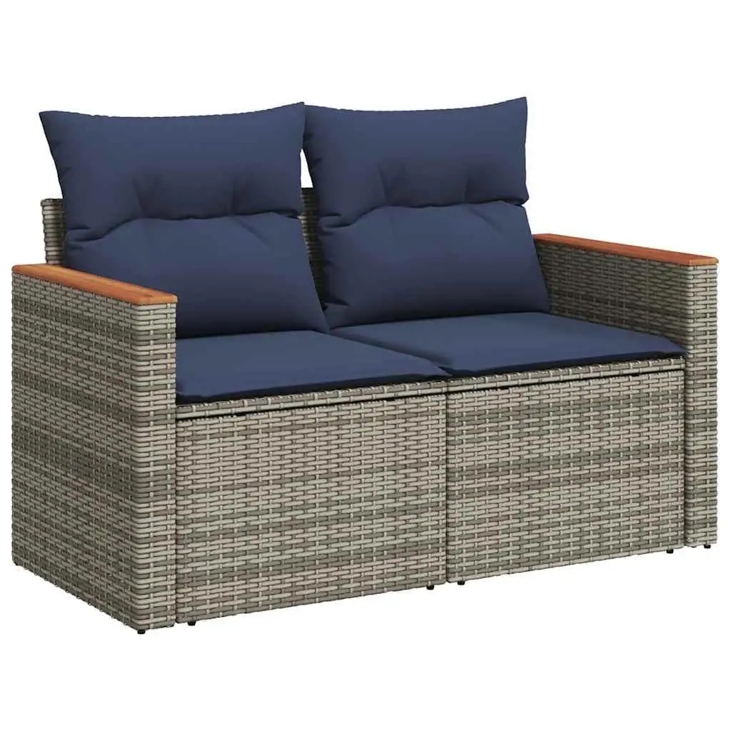9 Piece Outdoor Patio Sofa Set with Cushions Gray Rattan Furniture Comfortable Garden Seating