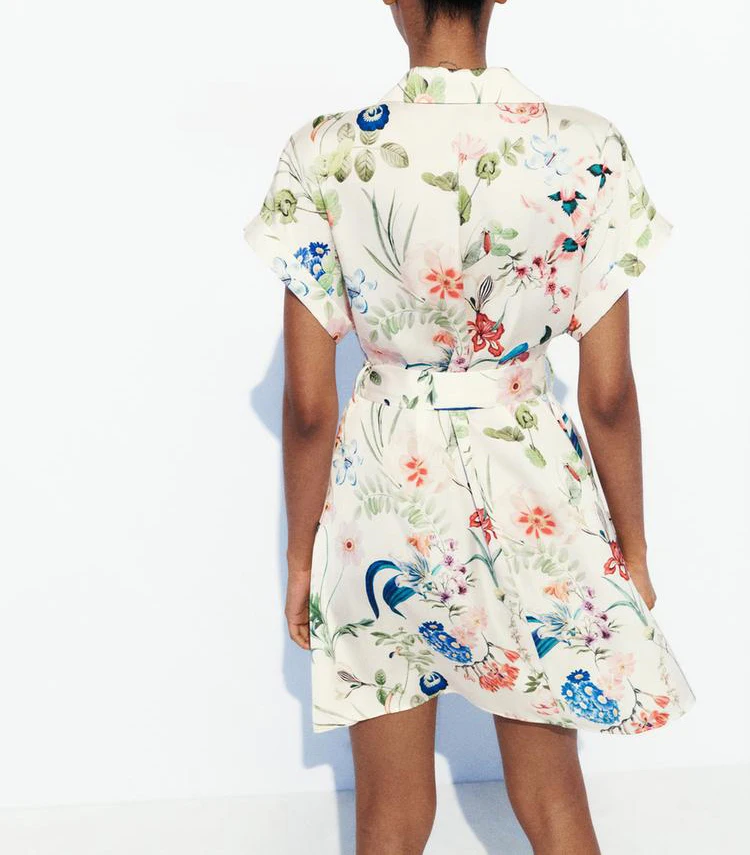 ชุดเดรสผ้าซาตินไหมพิมพ์ลายดอกไม้ คอวี ผูกเอว ทรงเอไลน์ ความยาวปานกลาง สไตล์แฟชั่นสำหรับผู้หญิง คอลเลคชั่นใหม่ล่าสุดจาก Dr Ele สำหรับฤดูใบไม้ผลิ