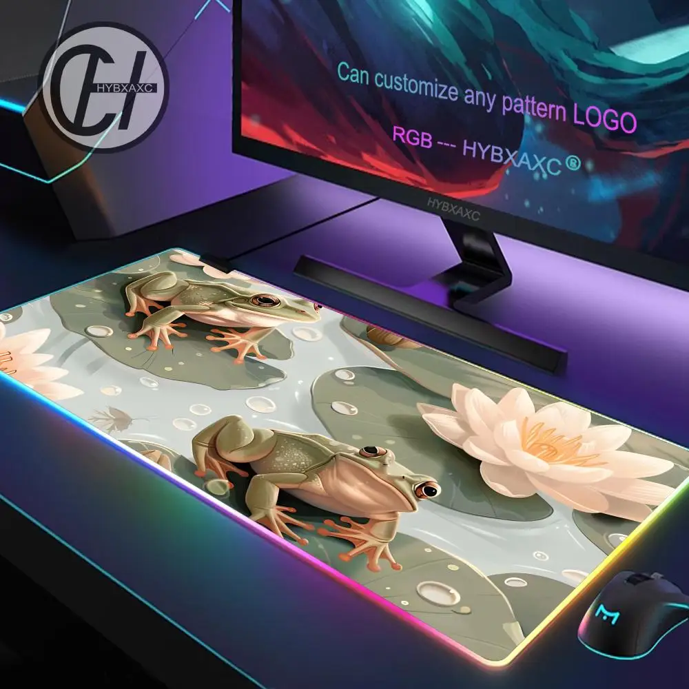 Cute frog Mouse Pad RGB Gaming Mouse Pad Desk Mat HD Gamer Large LED Light XXL MousePads PC Computer Carpet