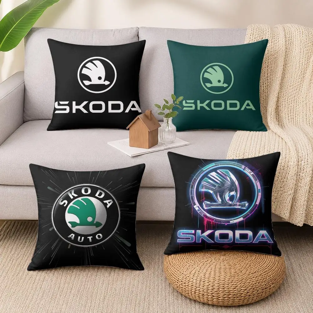 Luxury Logo S-SkodaS-ES Car Cushion Cover Wrinkle-Resistant Short Plush Cushion Covers Breathable Machine-Washable