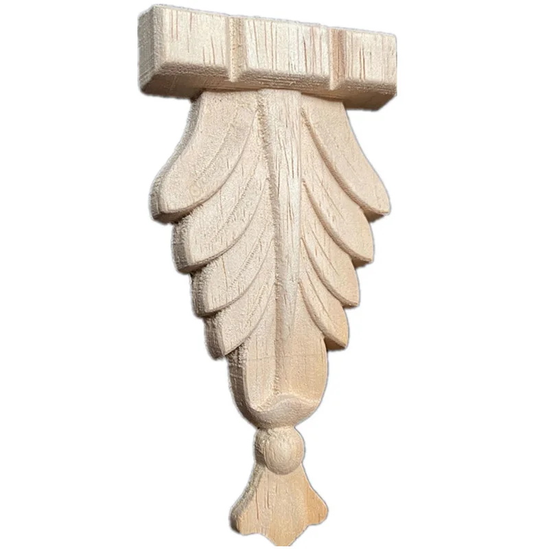 12cm Decorative Wood Appliques Unpainted Oak Carved Wave Flower Onlay Decal Corner Home Furniture Door Decor Crafts Figurine