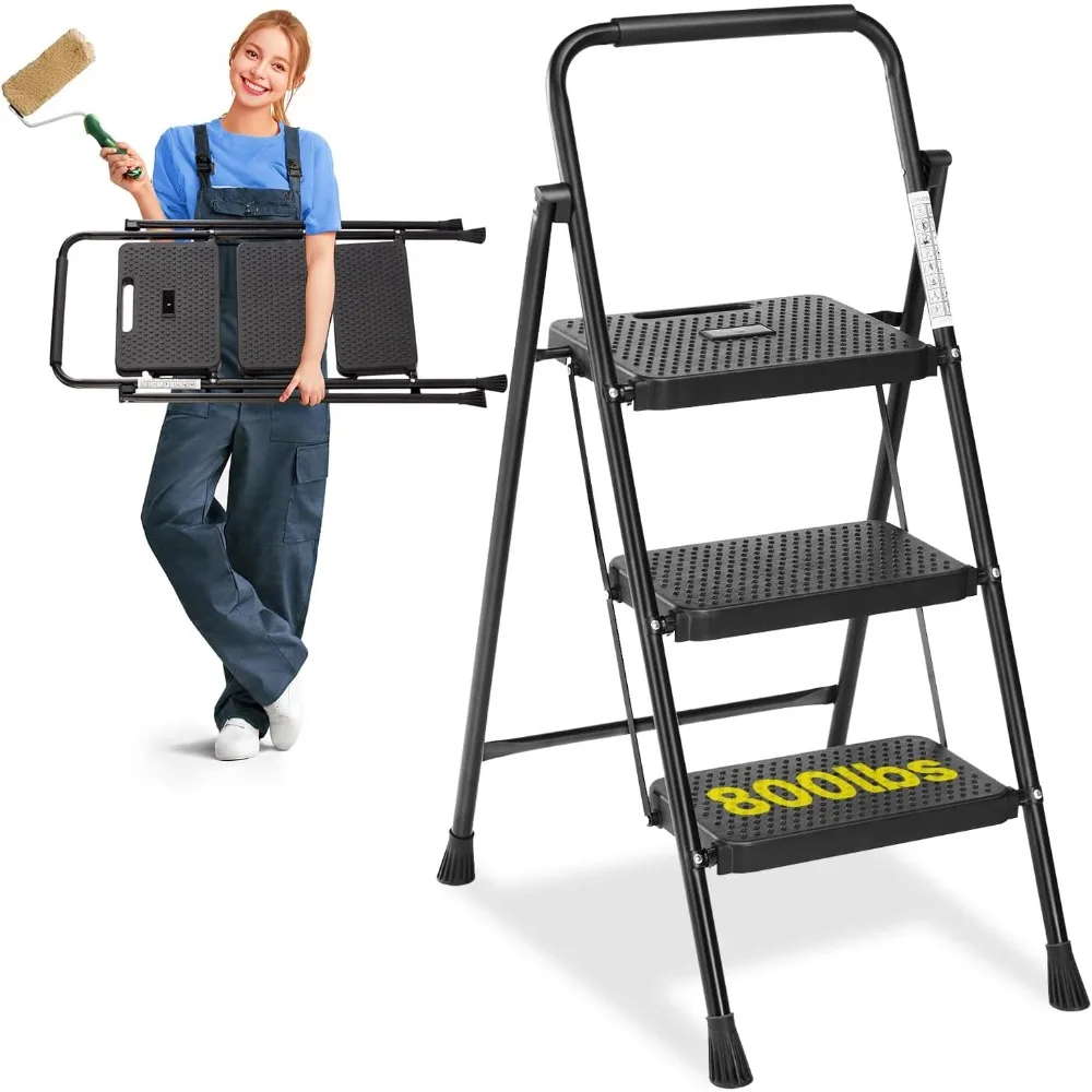Deluxe opstapkruk opvouwbaar, 3-traps ladder draagbare ladder met breed antislippedaal, opstapje voor volwassenen, lichtgewicht S