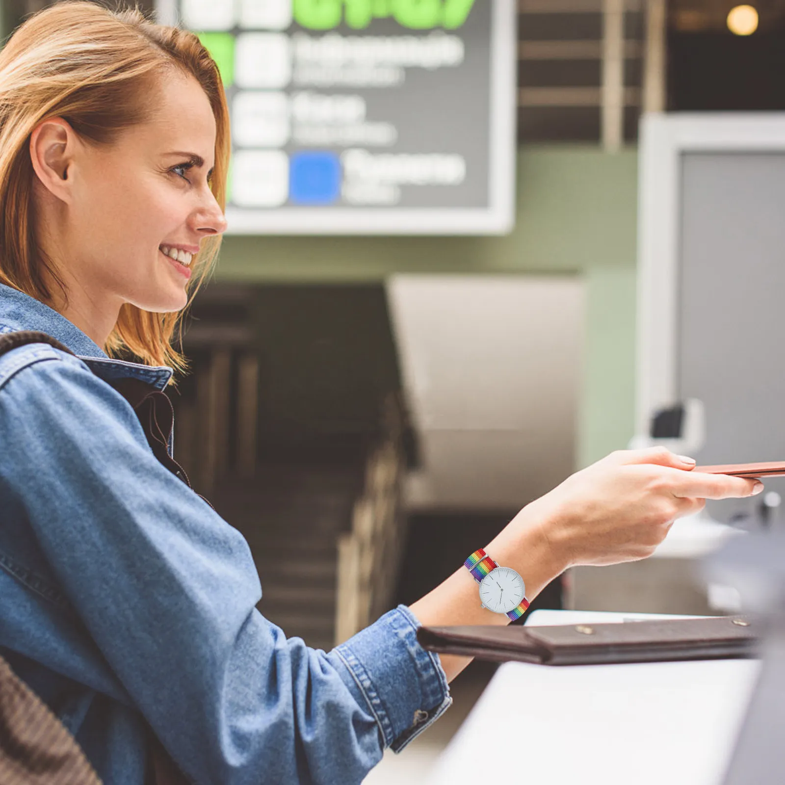 

Часы с радужным ремешком, унисекс, кварцевые наручные часы, элегантный тонкий дизайн, бесшумный механизм, модные изящные часы для повседневного ношения