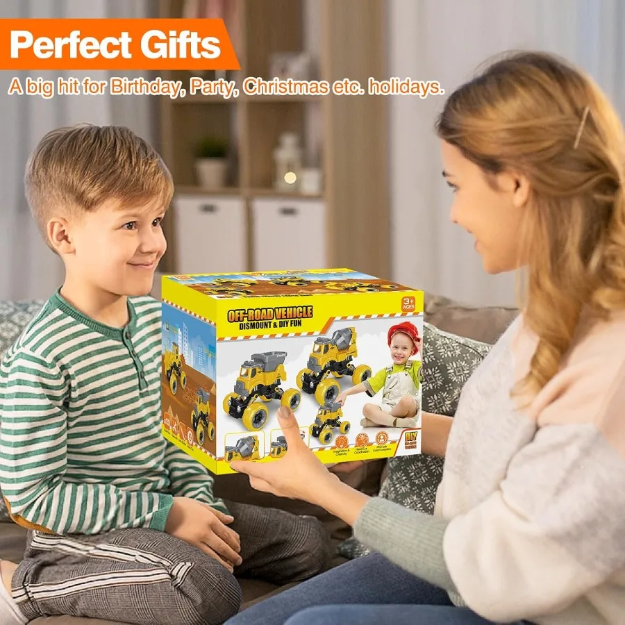 Jouets à démonter pour garçons de 4 ans, 4 pièces, jouets de Construction avec perceuse électrique, assemblage de bricolage, jouets à tige de Construction, camions cadeaux pour