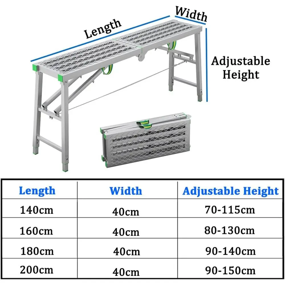 Adjustable 5-Gear Folding Scaffold Tower with 15.7 Wide Work Platform for Home Improvement & Maintenance, 180x40cm