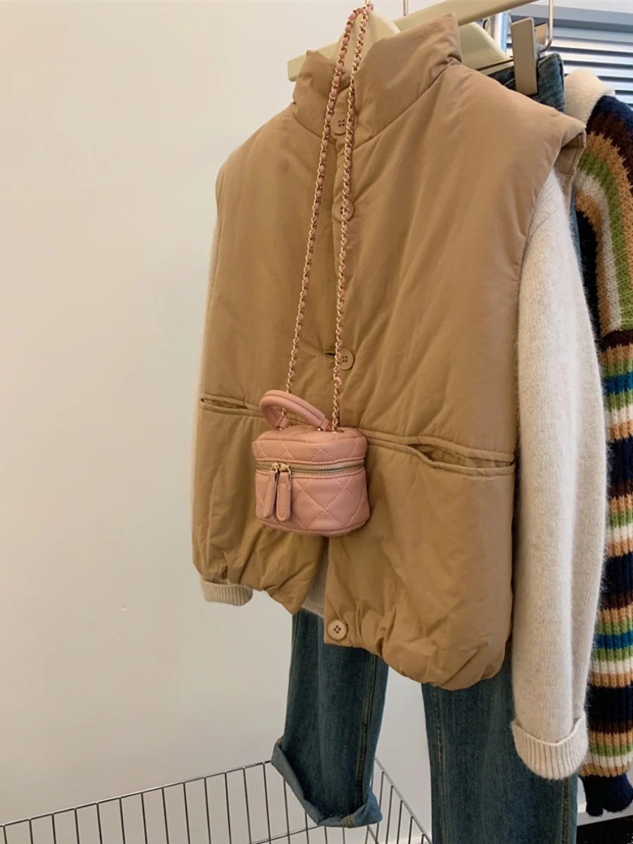 따뜻한 면 소재 여성용 조끼 가을 겨울 패셔너블 브레드 숄더 패드 루즈핏 단색