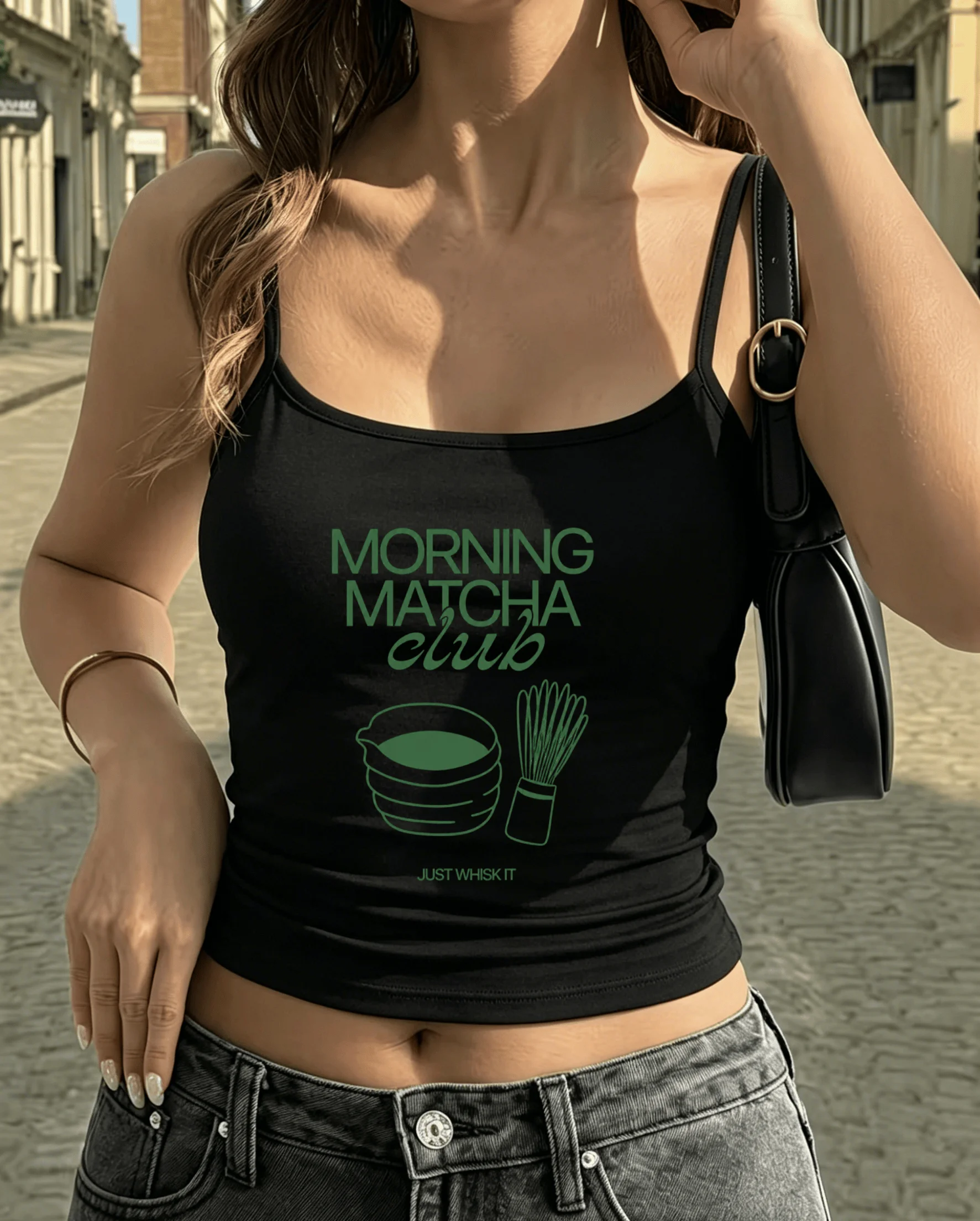 Morning Matcha Camisole Women Cute Whisk Bowl Tank Top Aesthetic Sleeveless Vest Harajuku Green Food Summer Crop Tops