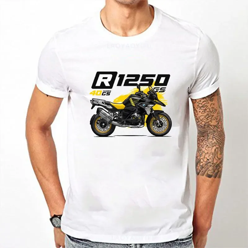 Motorcycle O-Neck Printed T-Shirt Short Sleeve Cotton Tee Case for R1200GS R1250 GS Adventure TShirt Overlander Ride Travel Tops