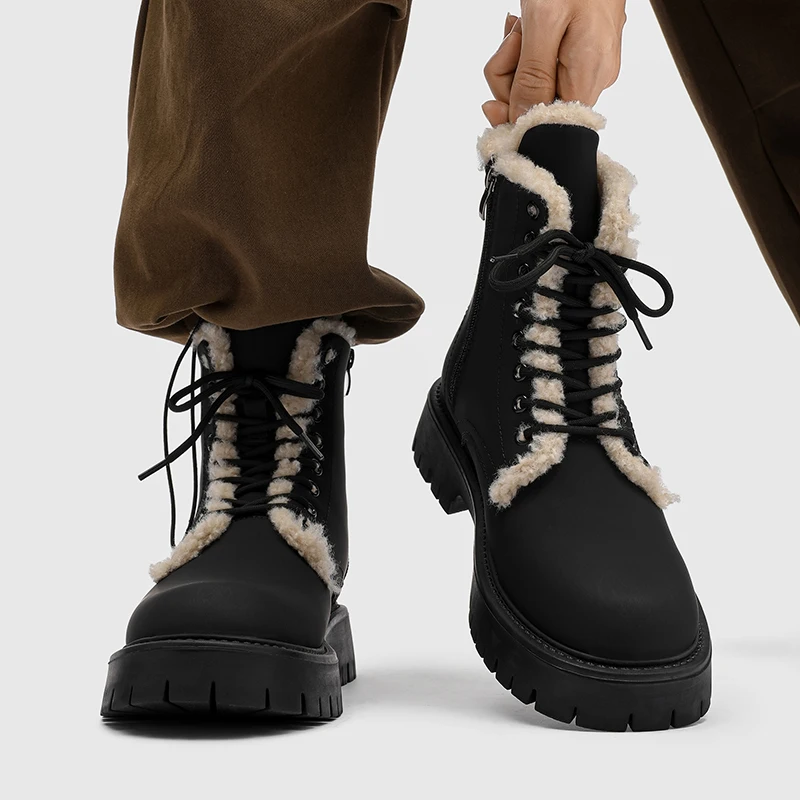 

2025 New Men's Big Yellow Boots Durable Anti - Skid Sole High - Top Chunky Sole Winter Fleece Lined British Work Boots Motorcycl