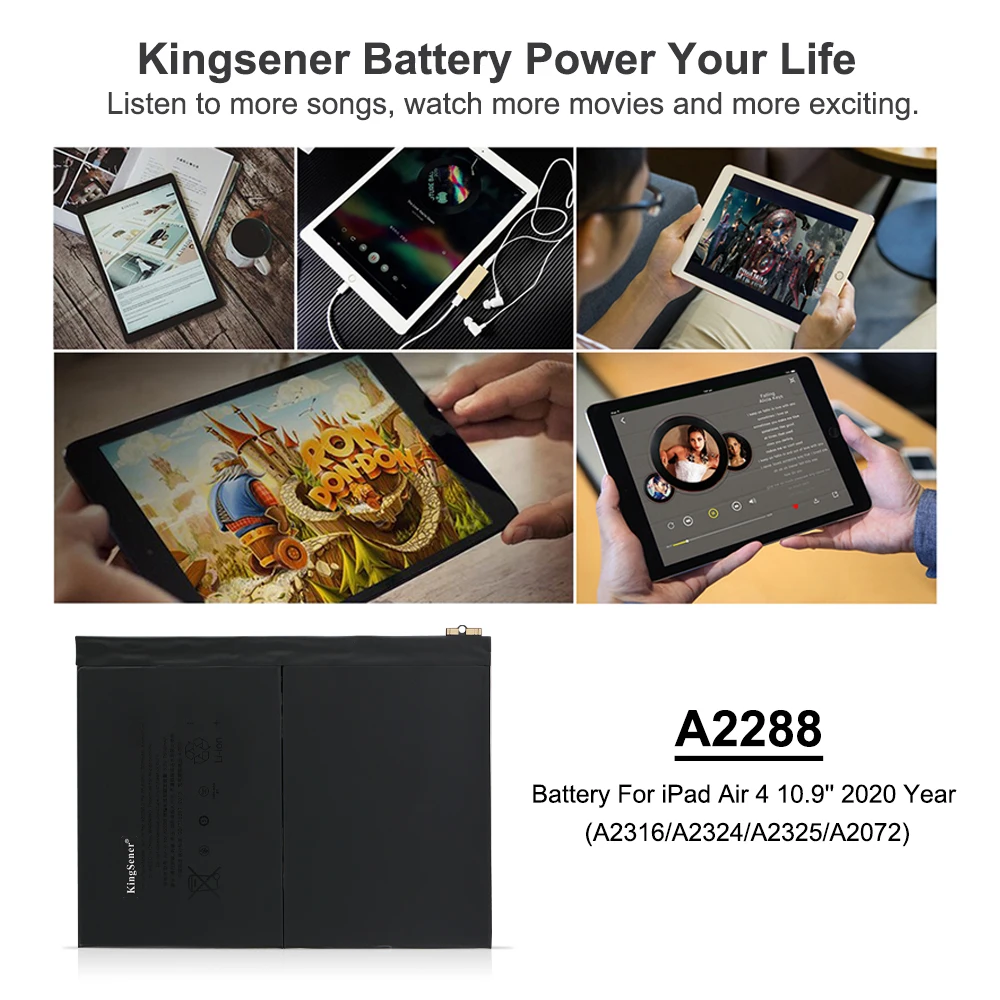 KingSener A2288 Tablet Battery For Apple iPad Air 4 10.9\'\' 2020 Year A2316 A2324 A2325 A2072 3.8V 7606mAh