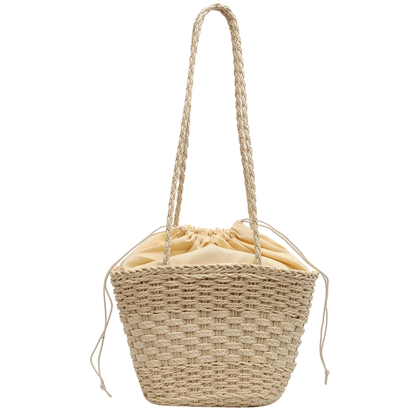 Summer straw bag for women Large Capacity Woven Handmade Handbag Lady Tote Vacation Beach Bag Rattan Shoulder Bag Bucket bag