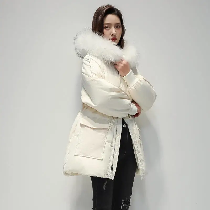Women Winter Big Fur Collar Cotton Coat 2026 New Warm Thicken Parkas Coat Korean Loose Hooded Cotton Padded Jacket Women Outwear
